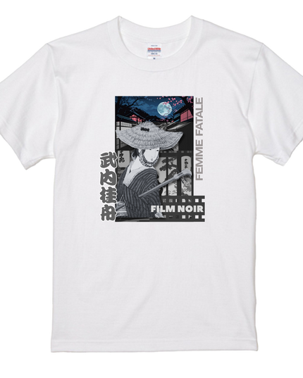 Film noir Ukiyo-e T-shirt(7) organic cotton Japanese pattern print Japanese culture souvenirs