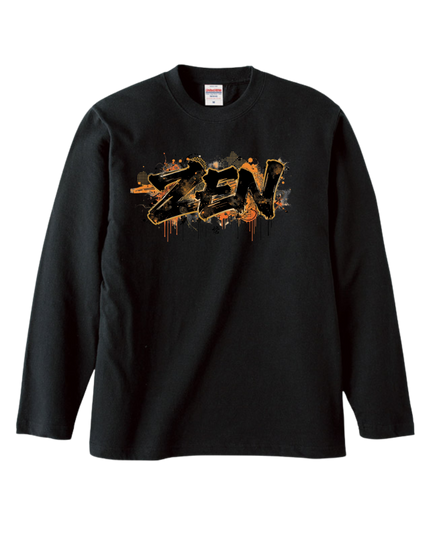 Japanese Edo x graffiti T-Shirt (107) "ZEN" Long-sleeved Tee without ribbed cuffs