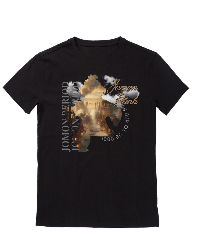 遮光器土偶(1) 縄文Tシャツ オーガニックコットンＴシャツ 和柄プリント 日本文化 お土産 5.3oz