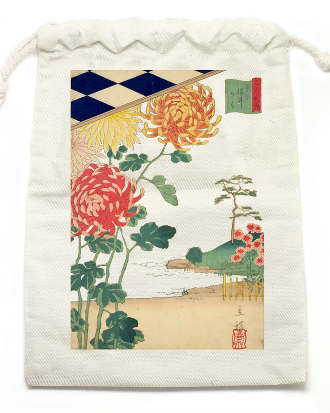 Thirty-six Flowers Selection (3) Drawstring bag Organic cotton Ukiyo-e Unisex Japanese print Japanese pattern Japan Souvenir Foreigner