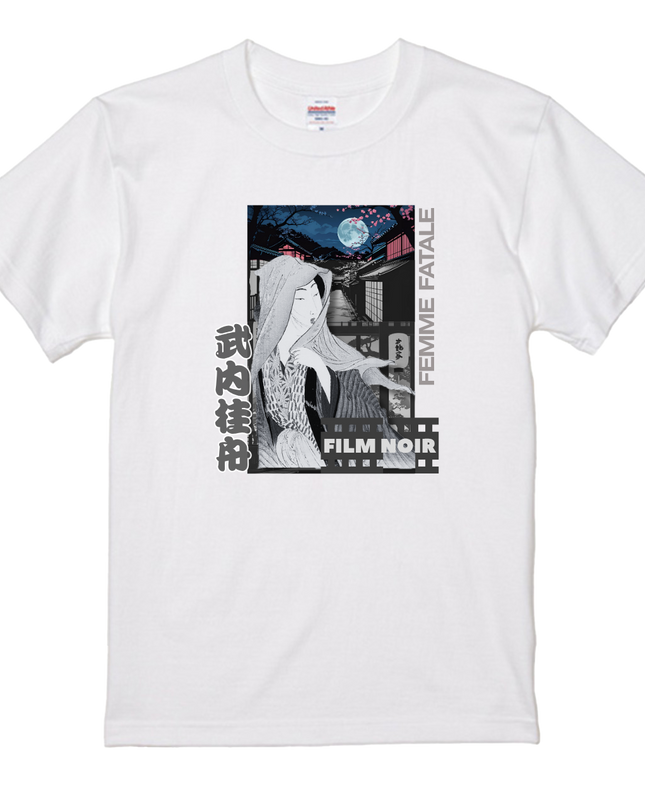 Film noir Ukiyo-e T-shirt(4) organic cotton Japanese pattern print Japanese culture souvenirs