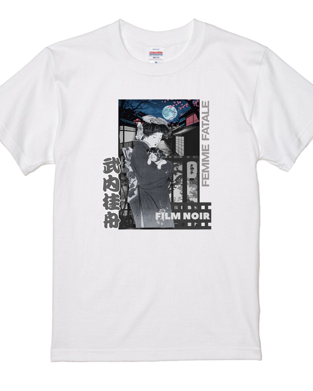 Film noir Ukiyo-e T-shirt(5) organic cotton Japanese pattern print Japanese culture souvenirs