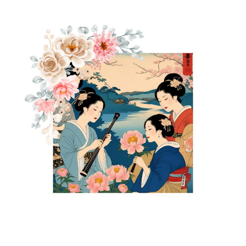 Flower Competition Modern Style (3) Beauty Painting T-shirt Ukiyo-e Unisex Japanese Print Japanese Pattern Japan Souvenir Foreigner