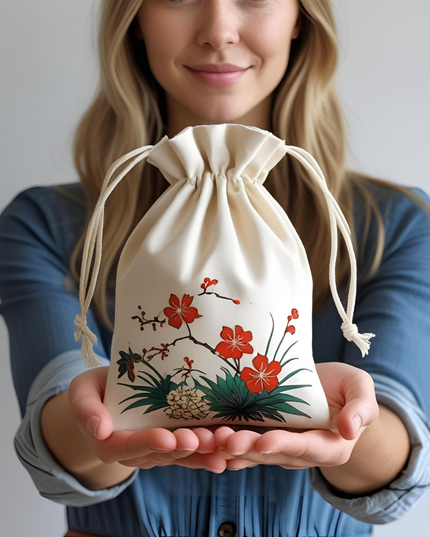 Thirty-six Flowers Selection (1) Drawstring bag Organic cotton Ukiyo-e Unisex Japanese print Japanese pattern Japan Souvenir Foreigner