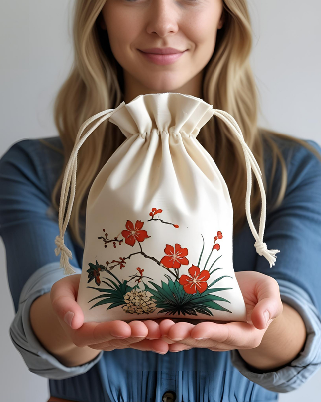 Thirty-six Flowers Selection (7) Drawstring bag Organic cotton Ukiyo-e Unisex Japanese print Japanese pattern Japanese style Japanese souvenir
